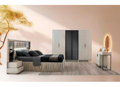 Schlofzëmmer-Set 5-deel Kompléitt Bett 2x Nuetsschief Kleederschaf Schminktësch