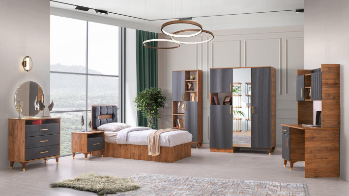 Jugendzëmmer-Set 6tlg Modern Design Dekorativ Braun Grau Zweefaarweg Stil