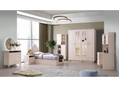 Jugendzëmmer-Set 6tlg Beige Eefaarweg Muster Modern Design Schlofzëmmer