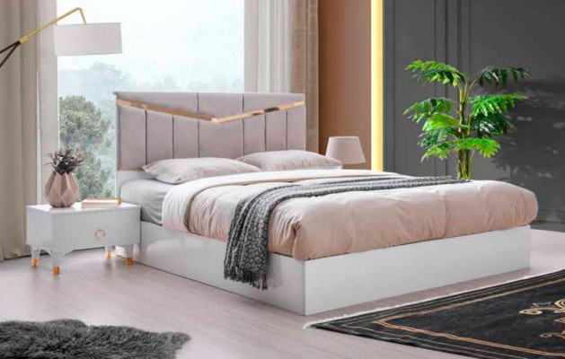 Schlofkummer-Set 3tlg Modern Design Bett 2x Nuetsdësch Wäiss Rose Zweefaarweg