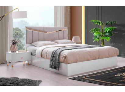 Schlofkummer-Set 3tlg Modern Design Bett 2x Nuetsdësch Wäiss Rose Zweefaarweg