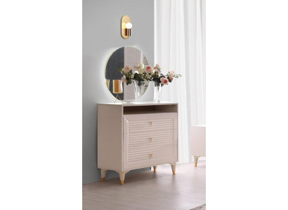 Modern a beige Faarf Kommode mat Spigel Eenfaarweg Kommoden Schlofzëmmer
