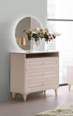 Kommode mat Spigel Regal Beige Eenfaarweg Schlofzëmmer Jugendzëmmer Modern Stil