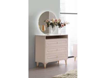Kommode mat Spigel Regal Beige Eenfaarweg Schlofzëmmer Jugendzëmmer Modern Stil