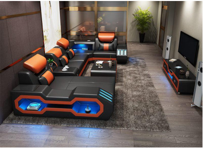Wunnlandschaft U Form Ecksofa + Couchtisch + Säitenschaf Design