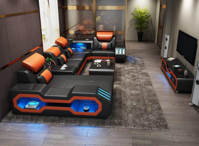 Wunnlandschaft U Form Ecksofa + Couchtisch + Säitenschaf Design
