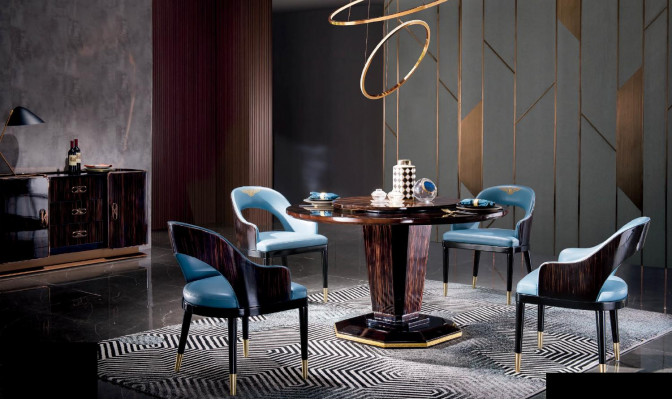 Stull Trohn Sëtz Set Iesszëmmer Designer Holz Modern Stil Eenséitzer