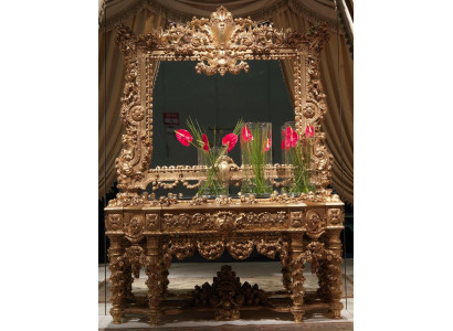Konsole Sideboard Dësch Kommod Echt Holz Schnitzerei Spigel Antik Stil Italien