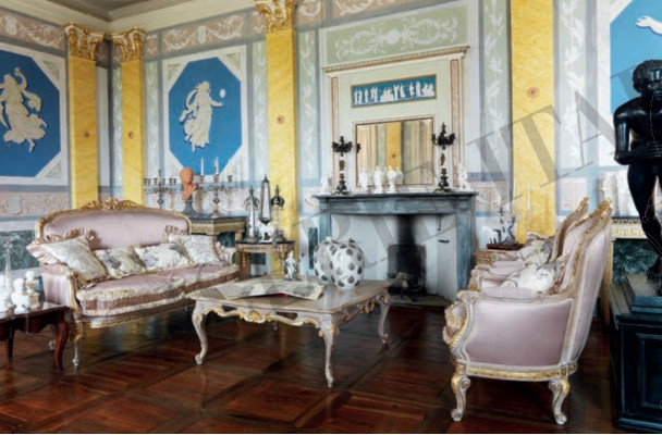 Sofa Set 2+1+1 Sofa Garnitur Fauteuil Barock Stil Canapé Grupp Italien Miwwelen Nei