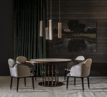 Grupp Stullen Garnitur Textil Stoff Holz Gepolstert Iesszëmmer Stullen 4x Stull