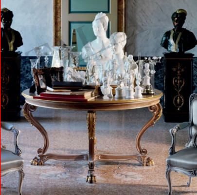 Iessdësch Ronn Wunnzëmmer Dëscher Holz Royal Barock Italienesch Miwwelen Barock