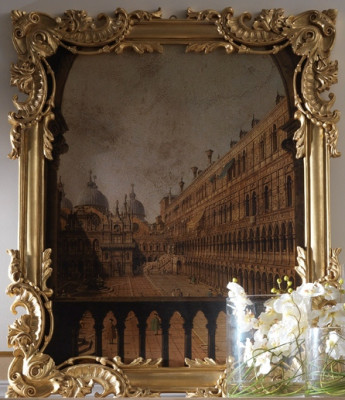 Spigel mat geschnëtztem Kader Gold Barock Rokoko Italienesche Wandspeegele Nei