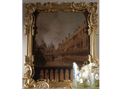 Spigel mat geschnëtztem Kader Gold Barock Rokoko Italienesche Wandspeegele Nei