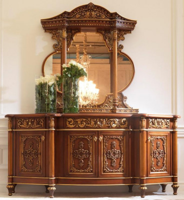 Kommode Anrichte Spigel Set Eechte Holz Italienesch Miwwelen Antik Stil Kommoden