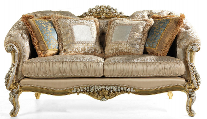 Klassesche beige Chesterfield Zweesëtzer Polster 2-Sëtzer Holzrahmen
