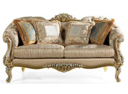 Klassesche beige Chesterfield Zweesëtzer Polster 2-Sëtzer Holzrahmen