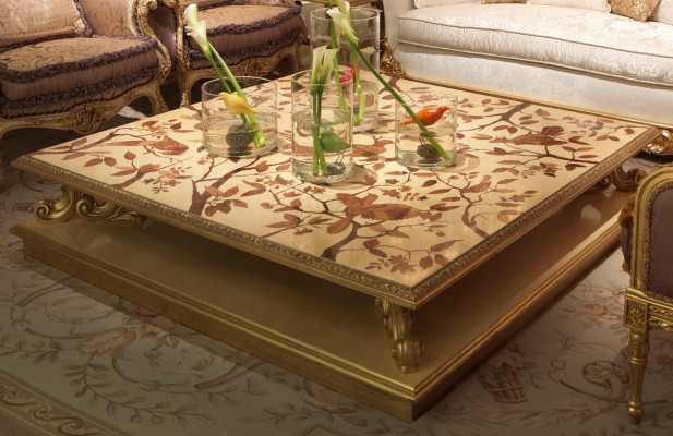 Couchtisch Dësch Bäitisch Wunnzëmmerdësch Holz Royal Säitendësch Barock klassesch