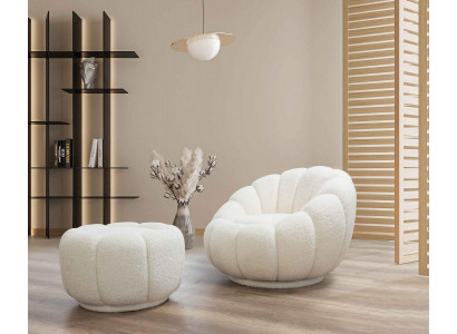 Fotell + Pouf fir Wunnzëmmer Ronnen Stull mat Pouf Modern Miwwelen