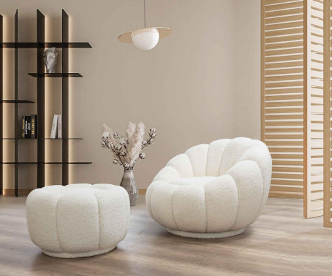 Fotell + Pouf fir Wunnzëmmer Ronnen Stull mat Pouf Modern Miwwelen