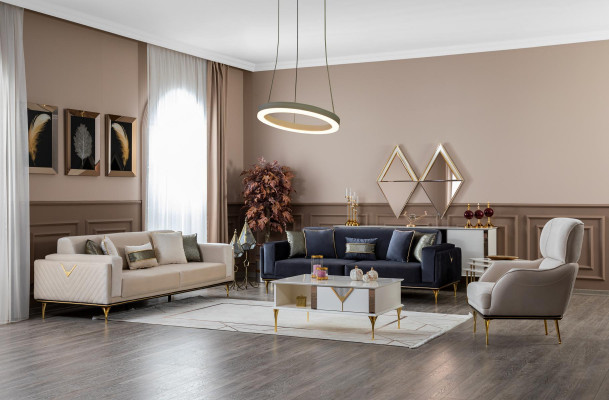 Sofagarnitur 31 Set TV-Stänner Textil Polster Miwwel Luxus Couchgarnitur 5-tlg