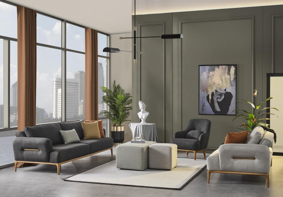 Sofa Garnitur 431 Sëtz 2x Hocker Sofa Set 5tlg Luxus Wunnzëmmer Wunnen