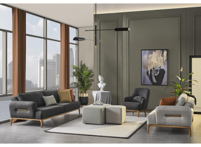 Sofa Garnitur 431 Sëtz 2x Hocker Sofa Set 5tlg Luxus Wunnzëmmer Wunnen