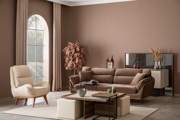 Sofagarnitur 3+3+1 Sëtzer Coffeestafel Set Design Polstersoftcouches Modern 4-Stéck Set
