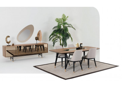 Iesszëmmer Set Dësch 4x Still Anrichte Spigel Garnitur Design nei 7tlg