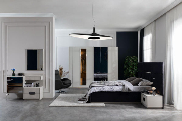 Schlofzëmmer Bett 2x Nuetsdëscher Kleederschaf 6tlg Design Miwwelen Luxus