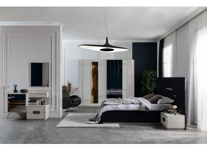 Schlofzëmmer Bett 2x Nuetsdëscher Kleederschaf 6tlg Design Miwwelen Luxus