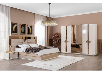 Schlofkummer Set Bett 2x Nuetsdësch Kleederschaf 4 Stéck Luxus Miwwelen