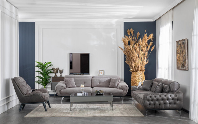 Sofagarnitur 3+3+1 Plaz Couchtisch Miwwelen Luxus Design Chesterfield Wunnzëmmer
