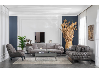 Sofagarnitur 3+3+1 Plaz Couchtisch Miwwelen Luxus Design Chesterfield Wunnzëmmer