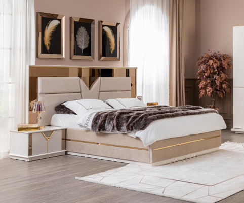 Nuechtstësch Schlofkummer Luxus Miwwelen Holz Beige Stil Modern Nuechtstëscher