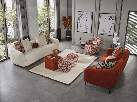 Hocker Fussbänkchen Wierfel Luxus Miwwel Design Stil Lounge Club Stoff orange