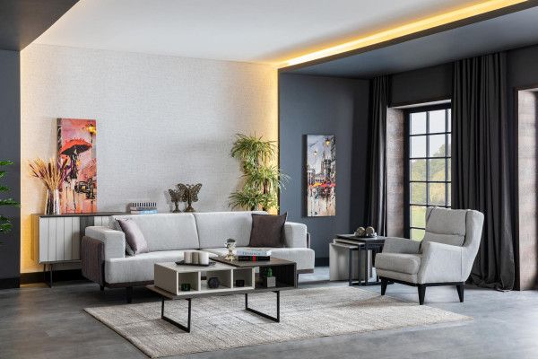 Sofagarnitur 3+1 Plaz Polsterdësch Beistelltësch Modern Nei 4tlg
