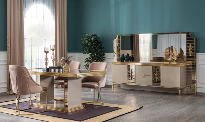 Iesszëmmer Garnitur Dësch 6x Still 8tlg. Stil Moderne nei Luxus