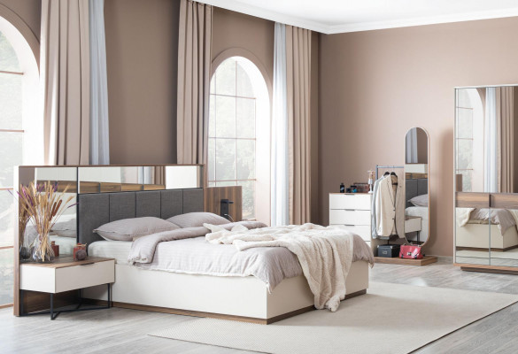 Set Bett 2x Noperschaftsdëscher 4tlg. Komplett Schlofzëmmer Luxus nei Miwwelen