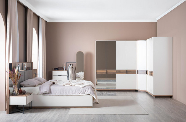 Set Bett 2x Noperschaftsdëscher 4tlg. Komplett Schlofzëmmer Luxus nei Miwwelen