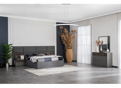 Schlofzimmer Bett 2x Nuetsdëscher Kommode Spigel Luxus Design Miwwel 5stéck.