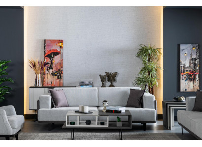 Wunnzëmmer Sofa 3 Sëtzer Couchtisch Textil Design Modern 2tlg Miwwelen Neit