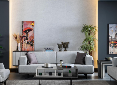 Wunnzëmmer Sofa 3 Sëtzer Couchtisch Textil Design Modern 2tlg Miwwelen Neit