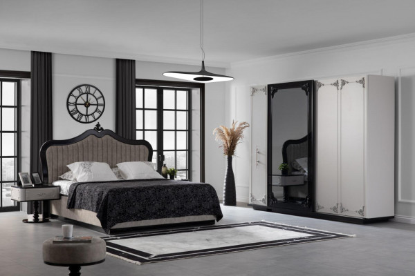Schlofkummer Set Kleederschaf Bett 2 x Nuetsdësch Komplett nei beige