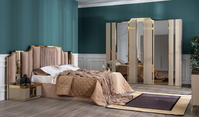 Schlofzëmmer Luxus Kleederschaf beige Holz Design nei Modern Miwwelen