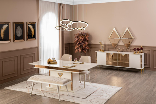 Dësch 4x Still Grupp Iesszëmmer Garnitur 5tlg. Set Miwwelen Iessgrupp Beige
