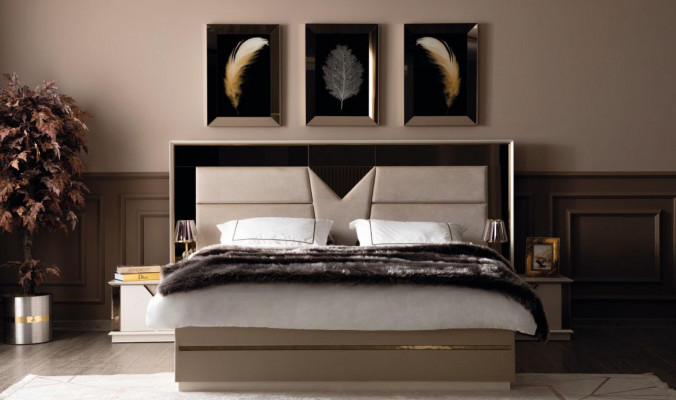 Schlofzëmmer Set Bett 2x Nuetsdëscher Holz Luxus Set 3-Deeler Bett Modern