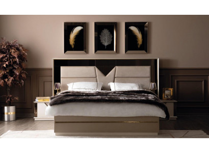 Schlofzëmmer Set Bett 2x Nuetsdëscher Holz Luxus Set 3-Deeler Bett Modern