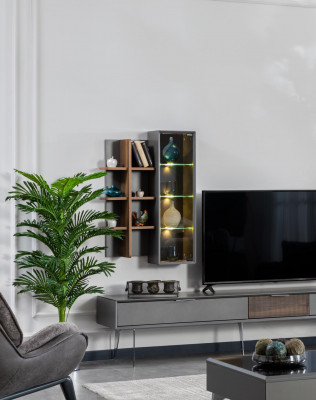 Grou Wandschaf Schranksystemer Miwwelen Holz RTV Fernseher Design Schief