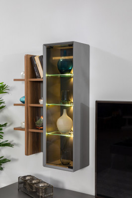 Grou Wandschaf Schranksystemer Miwwelen Holz RTV Fernseher Design Schief