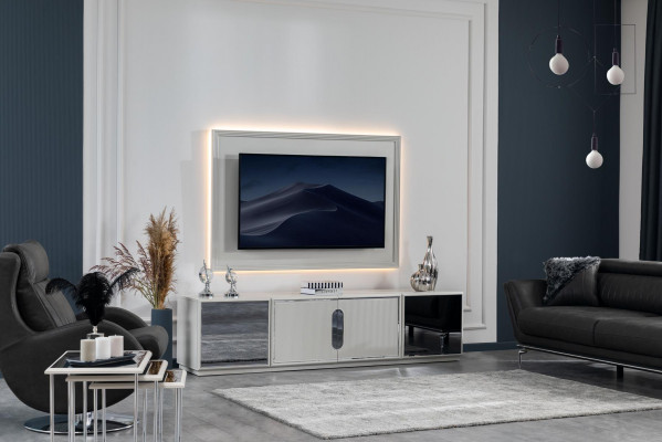 Wunnzëmmer Set TV-Stänner Televisiounswand Lowboard Luxus Design nei 2 Deeler